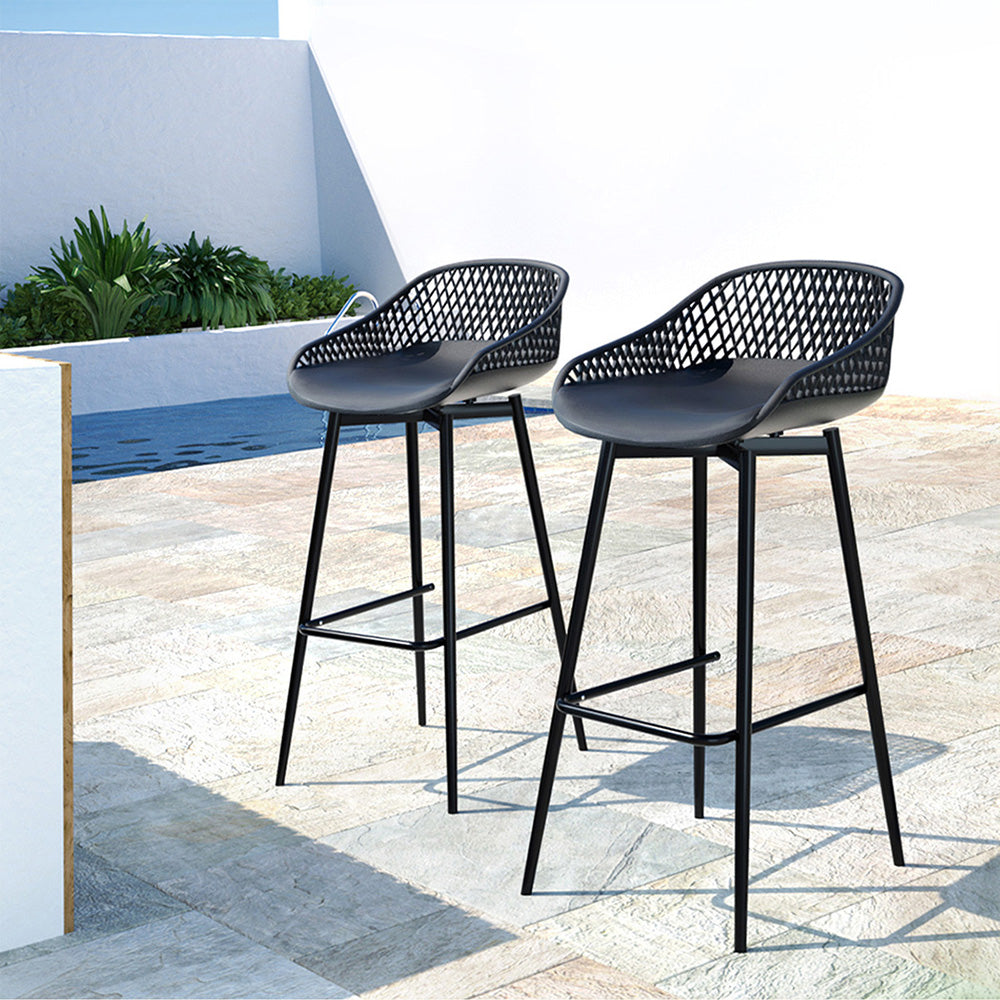 Gardeon 2x Outdoor Bar Stools Plastic Black