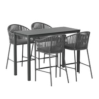 Thumbnail for Gardeon 5-Piece Outdoor Bar Set Dining Table Rope Chair Patio Bistro Set