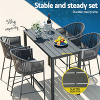 Thumbnail for Gardeon 5-Piece Outdoor Bar Set Dining Table Rope Chair Patio Bistro Set