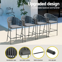 Thumbnail for Gardeon 5-Piece Outdoor Bar Set Dining Table Rope Chair Patio Bistro Set