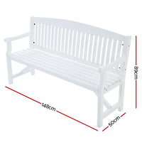 Thumbnail for Gardeon 5FT Outdoor Garden Bench Wooden 3 Seat Chair Patio Furniture White