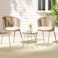 Thumbnail for Gardeon 3PC Outdoor Bistro Set Patio Furniture Rope Setting Chairs Table Beige