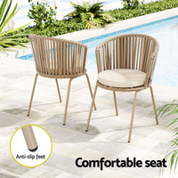 Thumbnail for Gardeon 3PC Outdoor Bistro Set Patio Furniture Rope Setting Chairs Table Beige