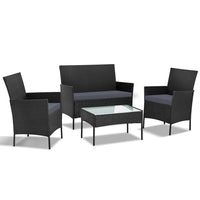 Thumbnail for Gardeon 4 Seater Outdoor Sofa Set Wicker Setting Table Chair Furniture Black