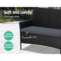 Thumbnail for Gardeon 4 Seater Outdoor Sofa Set Wicker Setting Table Chair Furniture Black