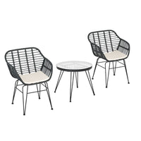 Thumbnail for Gardeon 3PC Outdoor Furniture Bistro Set Lounge Setting Table Chairs Cushion Patio Grey