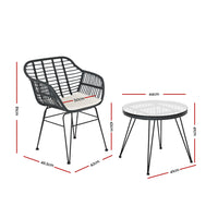 Thumbnail for Gardeon 3PC Outdoor Furniture Bistro Set Lounge Setting Table Chairs Cushion Patio Grey