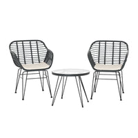 Thumbnail for Gardeon 3PC Outdoor Furniture Bistro Set Lounge Setting Table Chairs Cushion Patio Grey