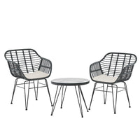 Thumbnail for Gardeon 3PC Outdoor Furniture Bistro Set Lounge Setting Table Chairs Cushion Patio Grey