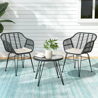 Thumbnail for Gardeon 3PC Outdoor Furniture Bistro Set Lounge Setting Table Chairs Cushion Patio Grey