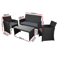 Thumbnail for Gardeon 4 PCS Outdoor Sofa Set with Storage Cover Rattan Chair Furniture Black