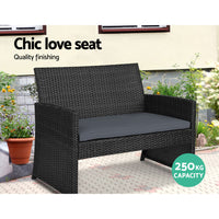 Thumbnail for Gardeon 4 PCS Outdoor Sofa Set with Storage Cover Rattan Chair Furniture Black