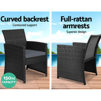 Thumbnail for Gardeon 4 PCS Outdoor Sofa Set with Storage Cover Rattan Chair Furniture Black