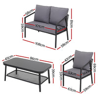 Thumbnail for Gardeon 4 Seater Outdoor Sofa Set 4PCS Table Chair Setting Patio Furniture