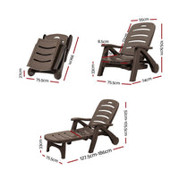 Thumbnail for Gardeon Sun Lounger Folding Lounge Chair Wheels Patio Outdoor Furniture Brown