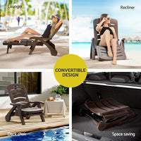 Thumbnail for Gardeon Sun Lounger Folding Lounge Chair Wheels Patio Outdoor Furniture Brown