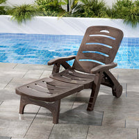 Thumbnail for Gardeon Sun Lounger Folding Lounge Chair Wheels Patio Outdoor Furniture Brown