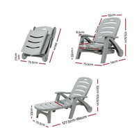 Thumbnail for Gardeon Sun Lounger Folding Lounge Chair Wheels Patio Outdoor Furniture Grey