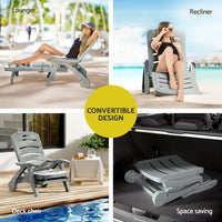 Thumbnail for Gardeon Sun Lounger Folding Lounge Chair Wheels Patio Outdoor Furniture Grey