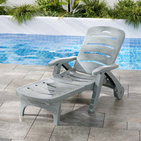 Thumbnail for Gardeon Sun Lounger Folding Lounge Chair Wheels Patio Outdoor Furniture Grey