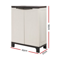 Thumbnail for Gardeon Outdoor Storage Cabinet Box 92cm Lockable Cupboard Sheds Adjustable Rattan Beige