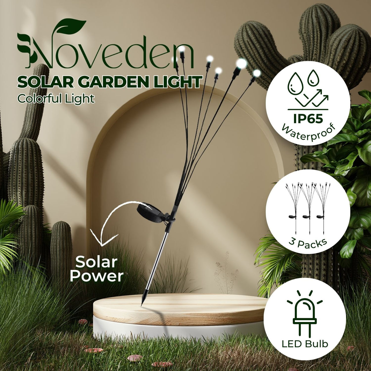 NOVEDEN 3 Pieces Solar Powered Firefly Lights (Color Light)