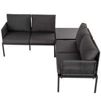 Thumbnail for Eden 4-Seater Outdoor Lounge Set with Coffee Table in Black-Stylish Textile and Rope Design