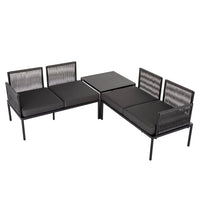 Thumbnail for Eden 4-Seater Outdoor Lounge Set with Coffee Table in Black-Stylish Textile and Rope Design