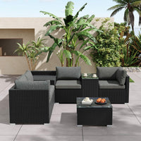 Thumbnail for 7PC Outdoor Wicker Loveseat Setting with Storage Corner (Black)