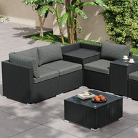 Thumbnail for 7PC Outdoor Wicker Loveseat Setting with Storage Corner (Black)