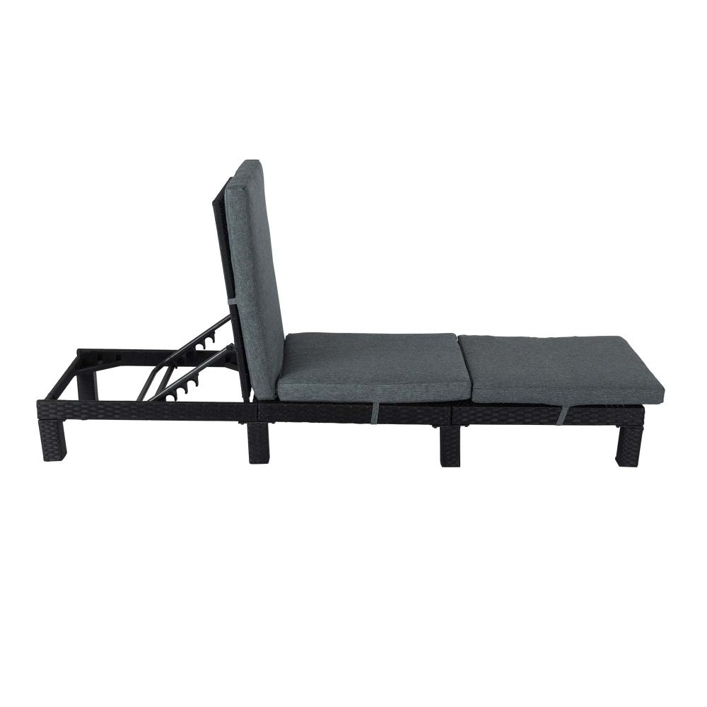 Black Rattan Sunbed with Adjustable Recline