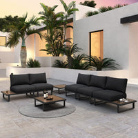 Thumbnail for Modern Outdoor 7 Piece Lounge Set with Slatted Polywood Design Tables