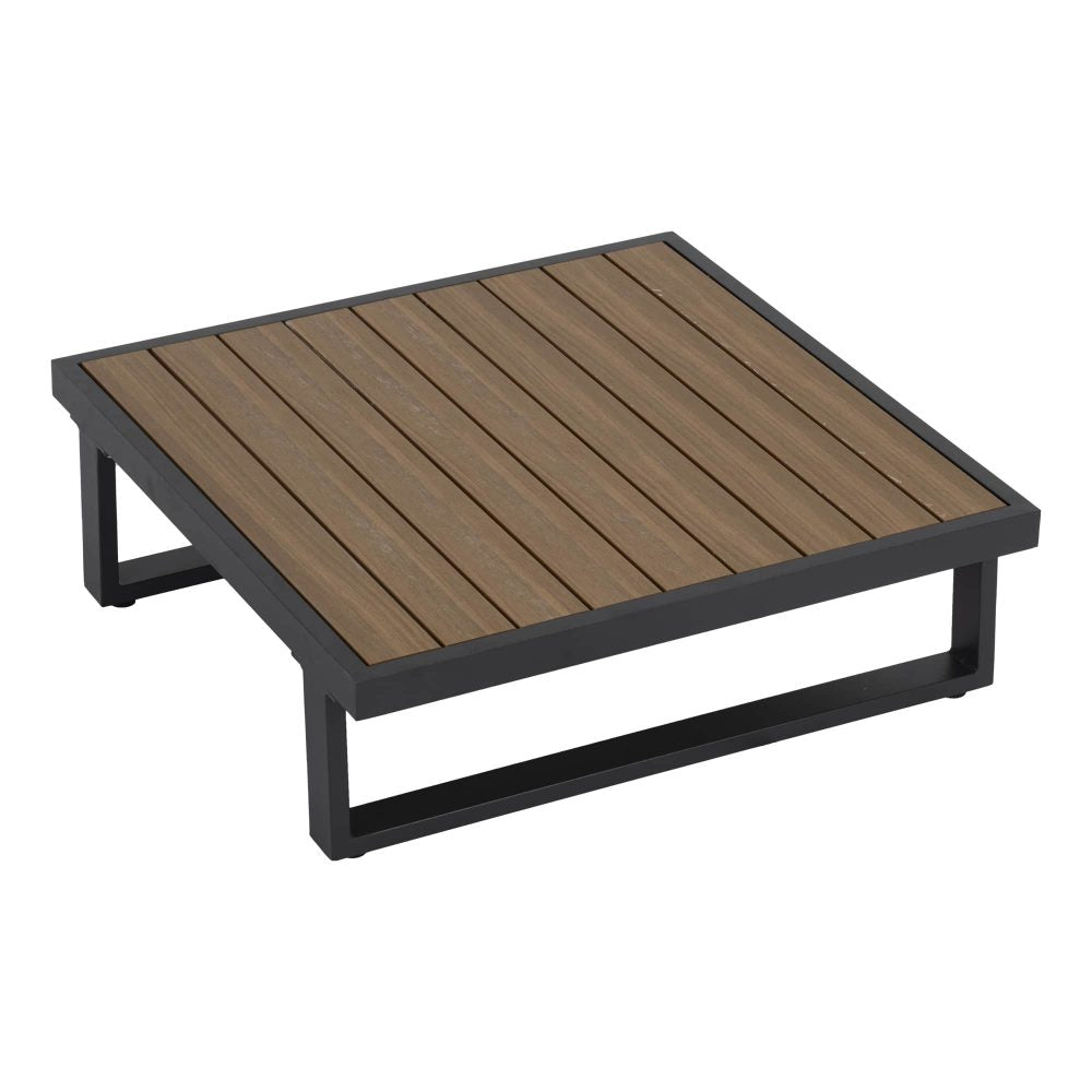 Modern Outdoor 7 Piece Lounge Set with Slatted Polywood Design Tables