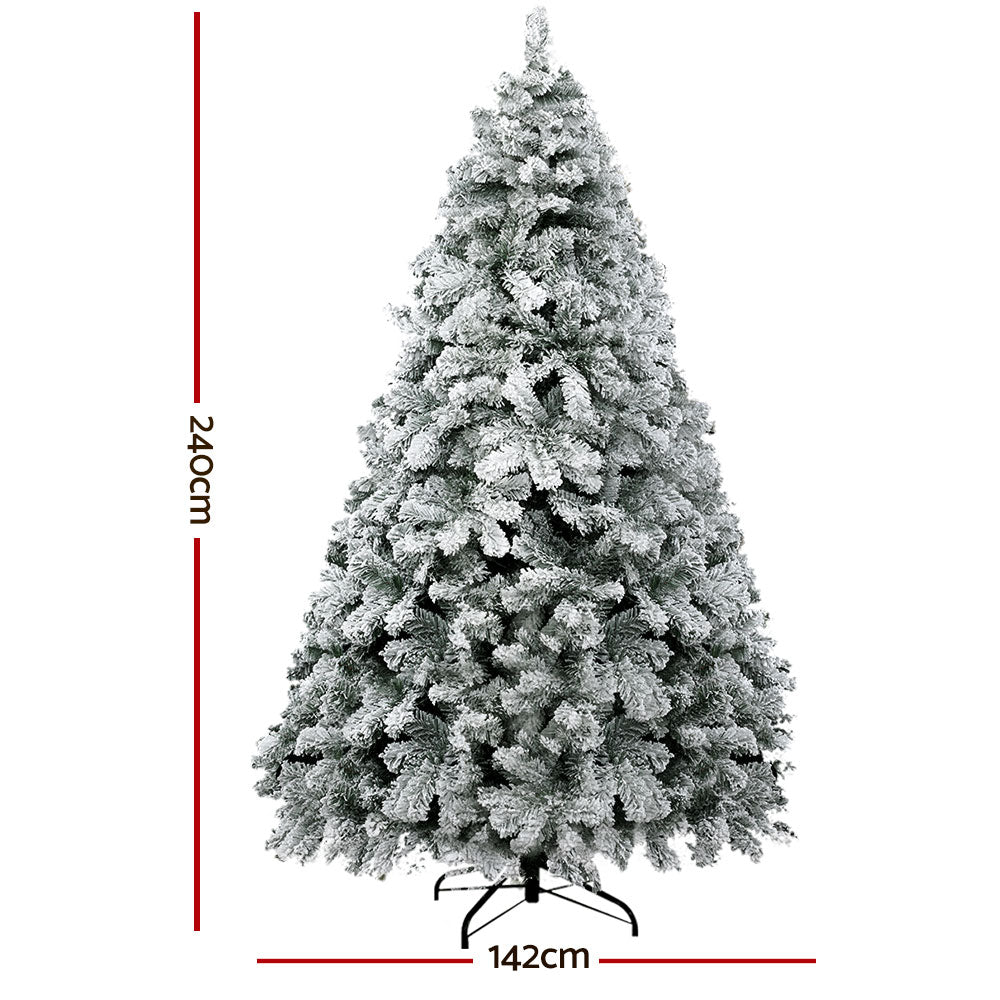 Jingle Jollys Christmas Tree 2.4m Snow Flocked Xmas Tree Decorations 1165 Tips