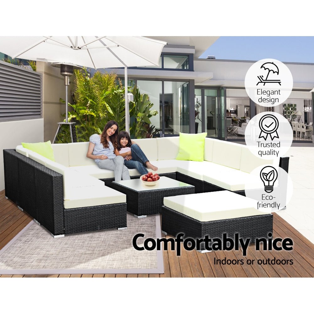10 Piece Outdoor Wicker Furniture Sofa Set & Storage Cover - Outdoor Immersion