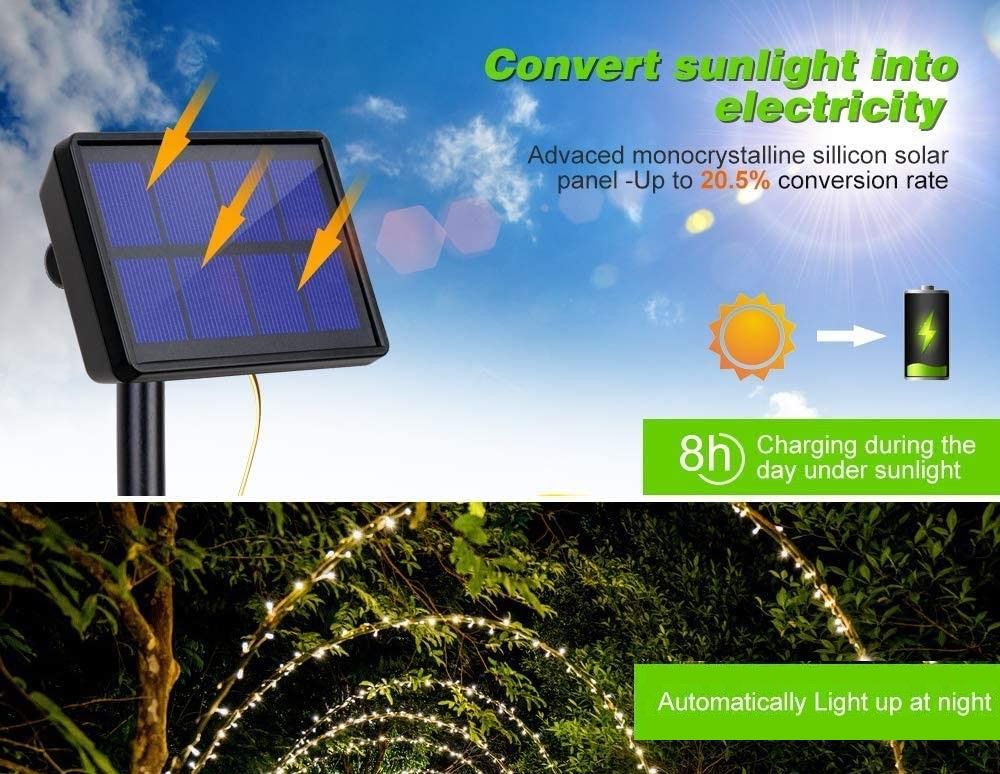 200 Waterproof LED Solar Fairy Light Outdoor with 8 Lighting Modes for Home,Garden and Decoration - Outdoor Immersion