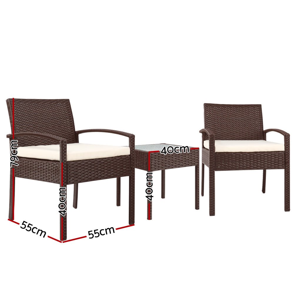 3 Piece Outdoor PE Wicker Chair & Glass Table Set - Outdoor Immersion