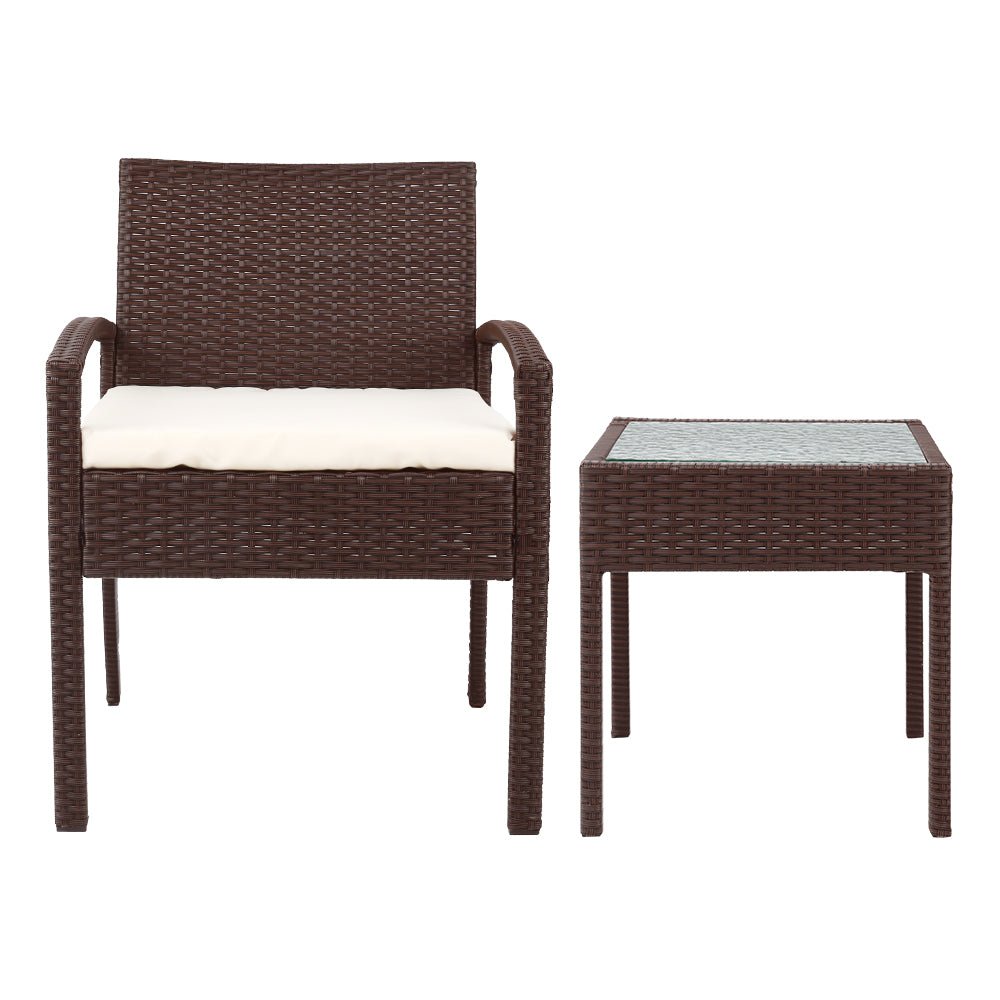 3 Piece Outdoor PE Wicker Chair & Glass Table Set - Outdoor Immersion