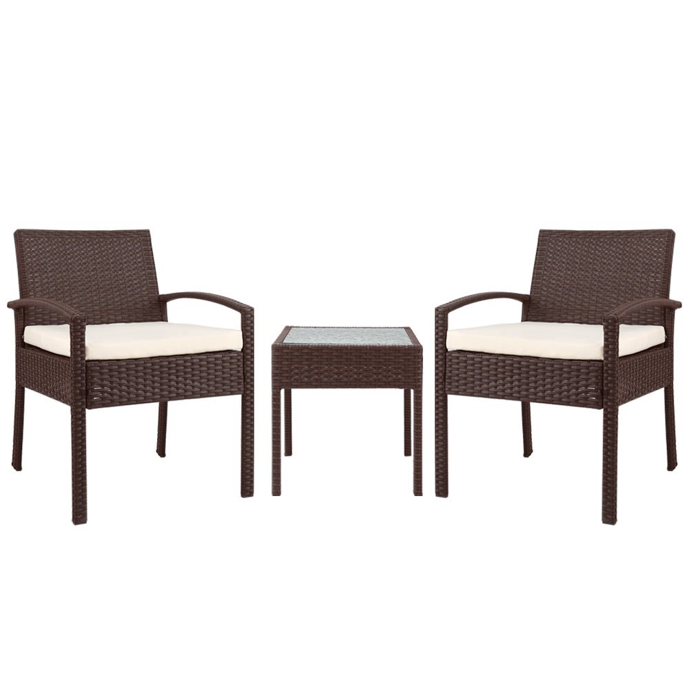 3 Piece Outdoor PE Wicker Chair & Glass Table Set - Outdoor Immersion