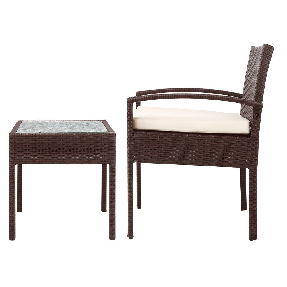 3 Piece Outdoor PE Wicker Chair & Glass Table Set - Outdoor Immersion