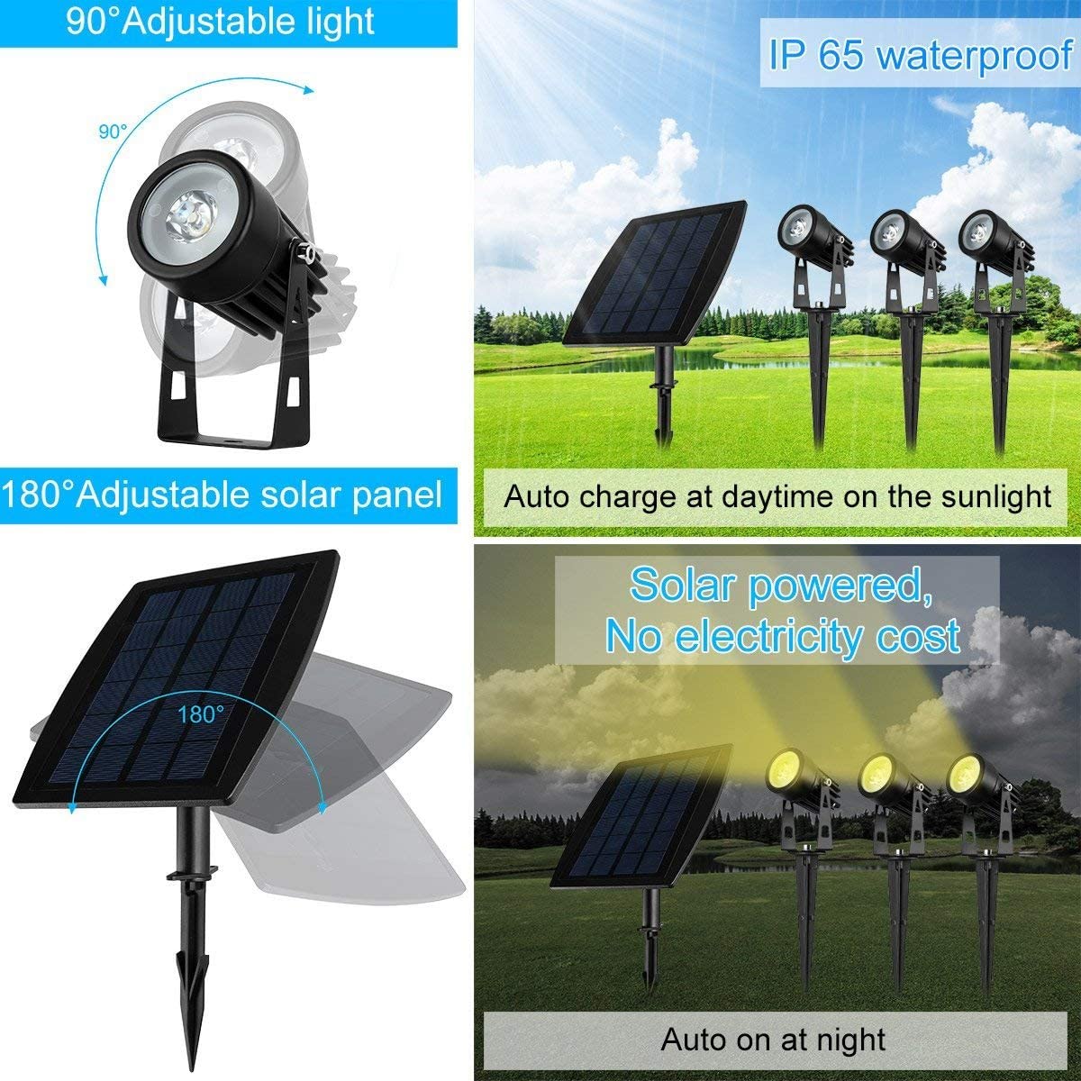 3 x LED Spotlights Powered Solar Garden Lights Outdoor Waterproof (Warm White) - Outdoor Immersion