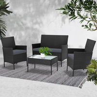 Thumbnail for 4 Piece Outdoor Wicker Lounge Setting - Black - Outdoor Immersion