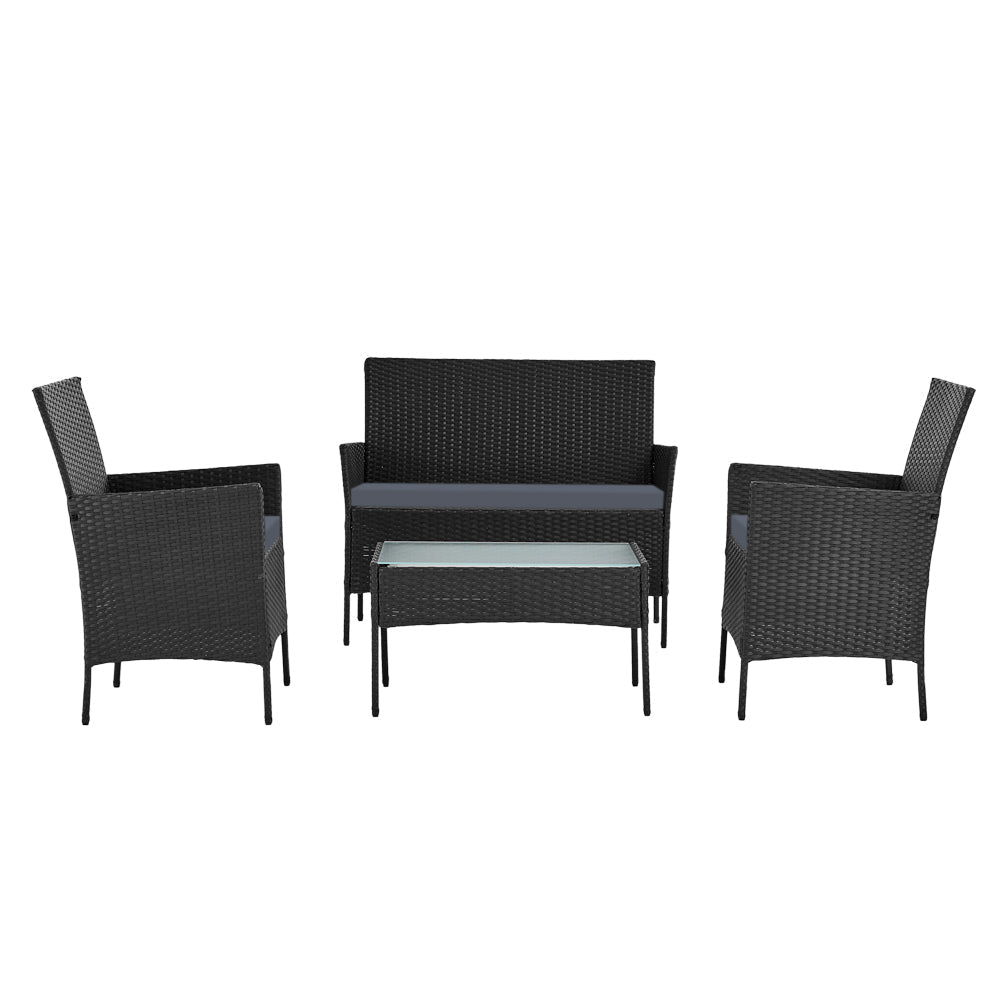 4 Piece Outdoor Wicker Lounge Setting - Black - Outdoor Immersion