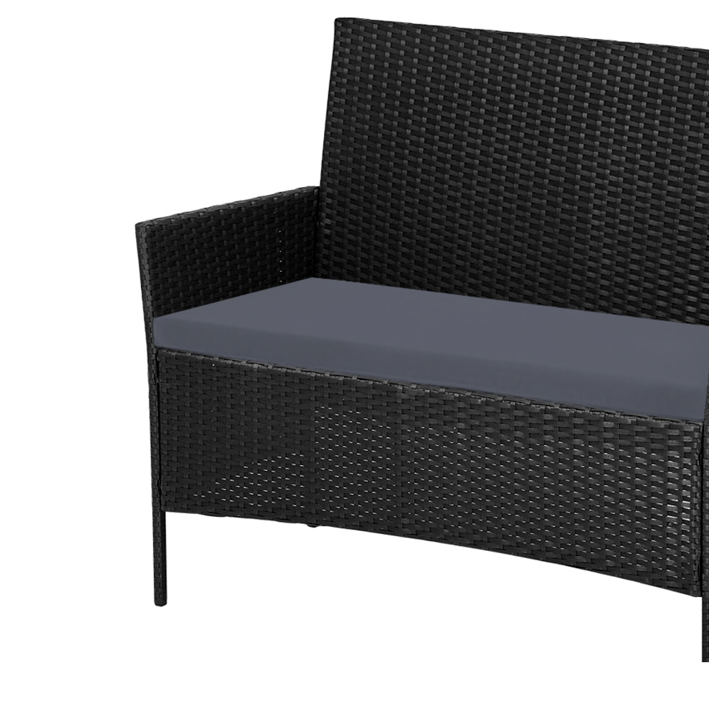 4 Piece Outdoor Wicker Lounge Setting - Black - Outdoor Immersion