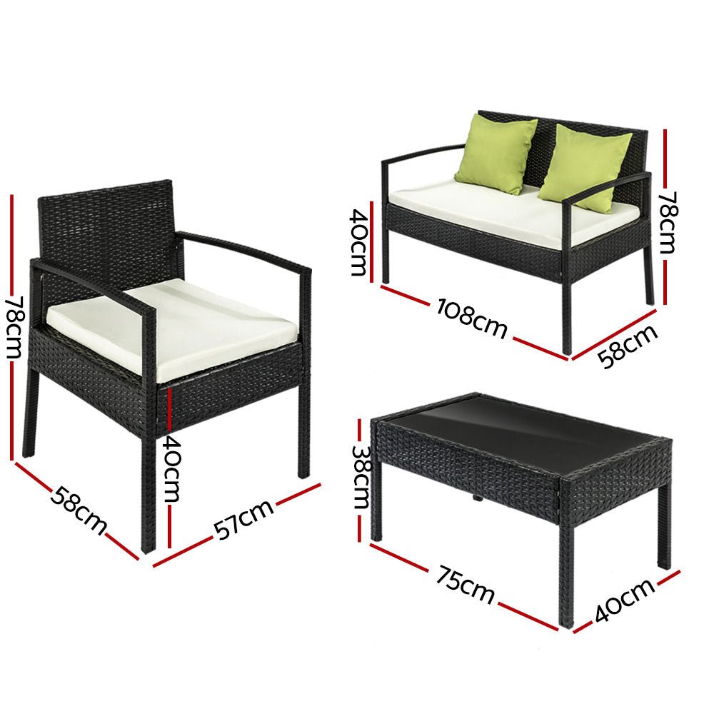 4 Seater Outdoor/Patio Sofa Furniture Set Rattan Chairs & Glass Top Table - Outdoor Immersion