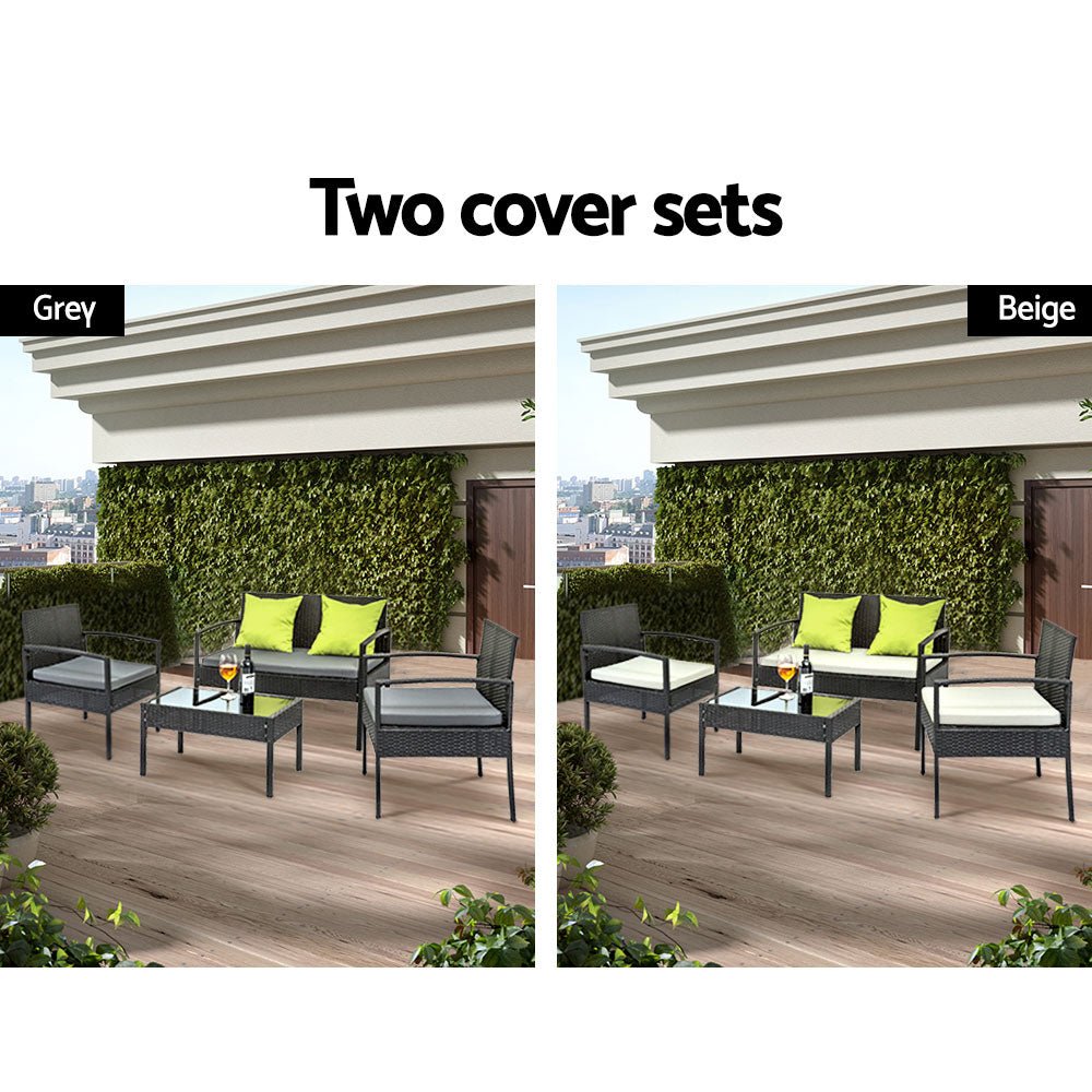 4 Seater Outdoor/Patio Sofa Furniture Set Rattan Chairs & Glass Top Table - Outdoor Immersion