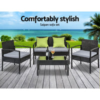 Thumbnail for 4 Seater Outdoor/Patio Sofa Furniture Set Rattan Chairs & Glass Top Table - Outdoor Immersion