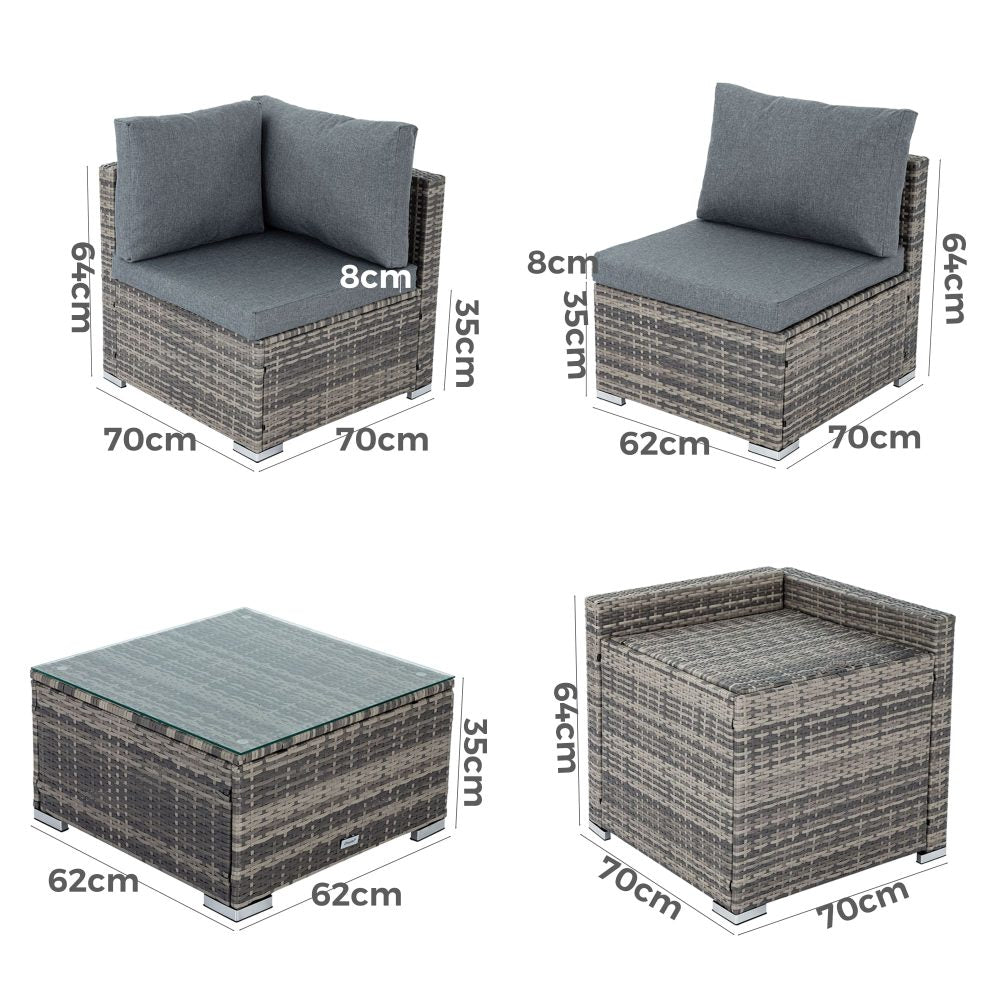 8PCS Outdoor Furniture Modular Lounge Sofa Lizard - Black - Outdoor Immersion