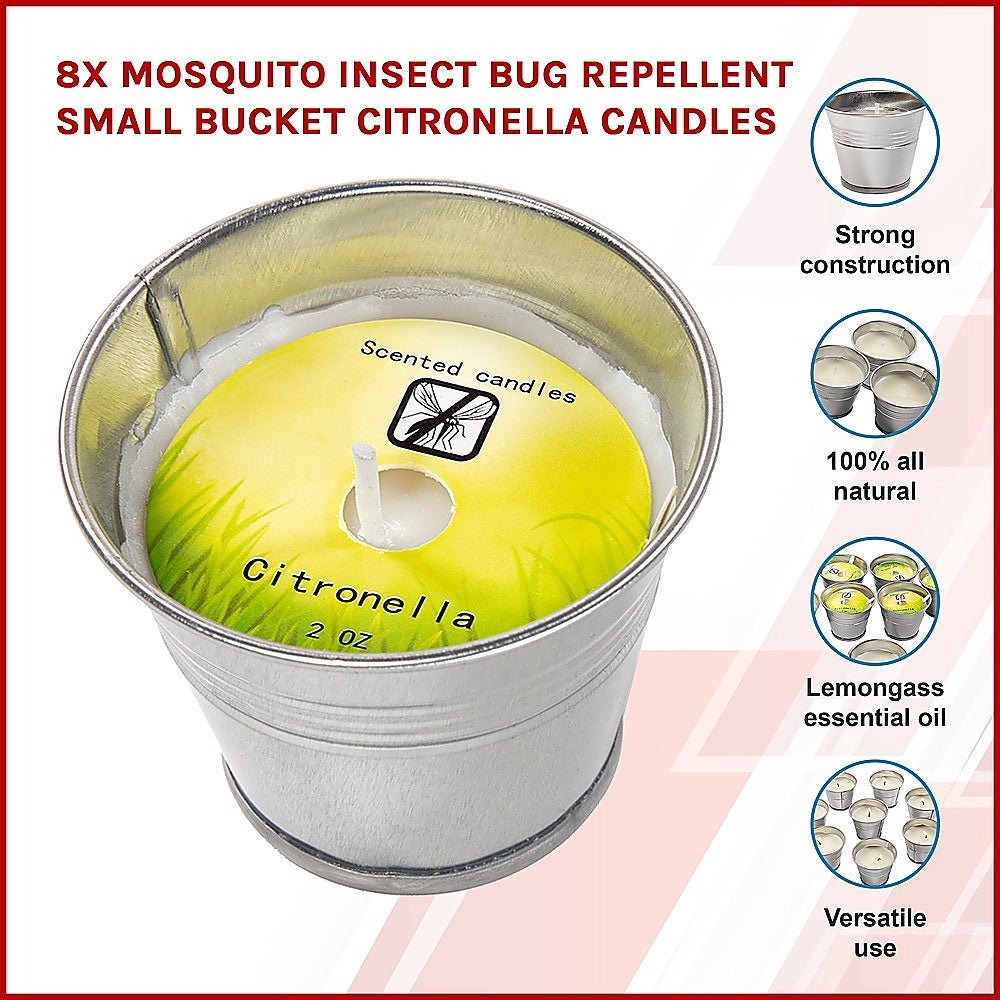 8x Mosquito Insect Bug Repellent Small Bucket Citronella Candles - Outdoor Immersion