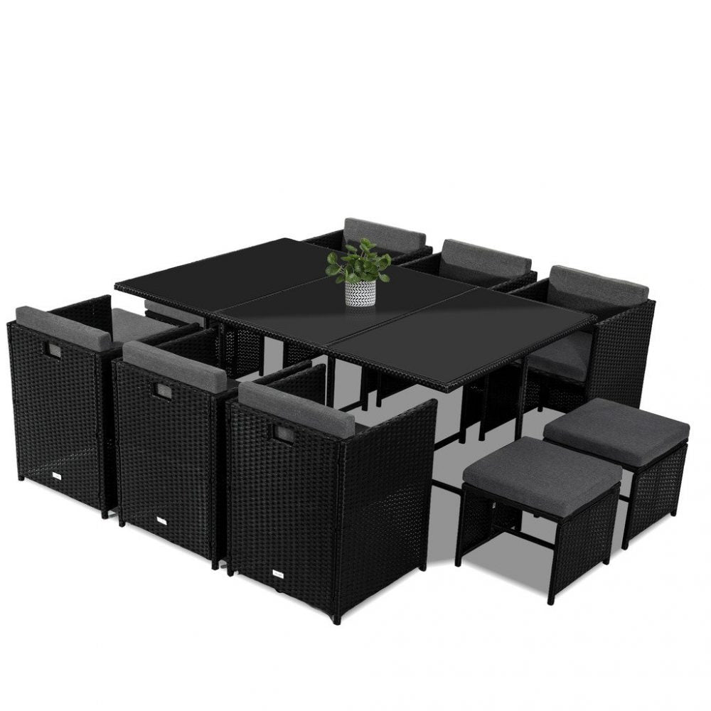 Bali 11 Piece Outdoor Dining Set-Black - Outdoor Immersion